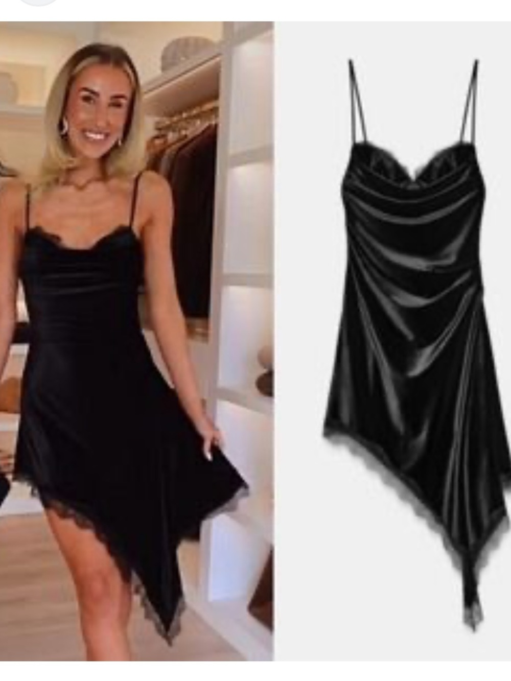 Zara NWT velvet lace asymmetrical dress black 9838/242